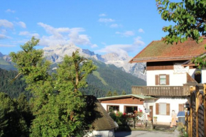 Pfeiffer Alm am Sonnenhang mit Blick auf die Zugspitze
